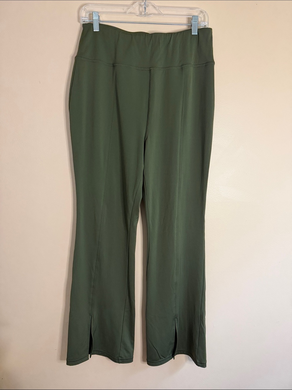 Talbots Olive Green Stretch Flare Pants with Front Slits